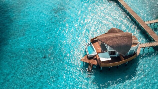 Overwater villa, clear blue water