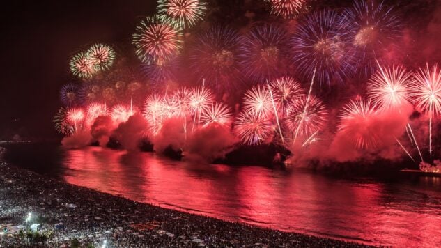 Fireworks on Copacabana beach, Rio