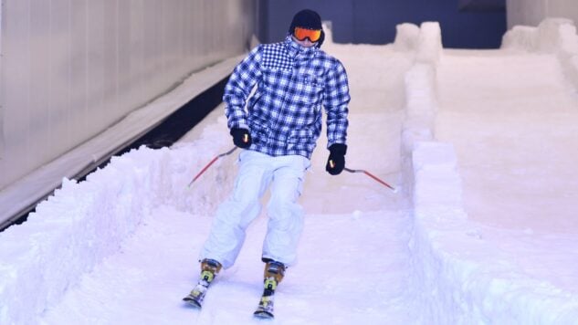 man on indoor ski slope