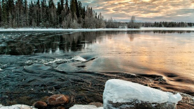 Icy river in Swedish Lapland