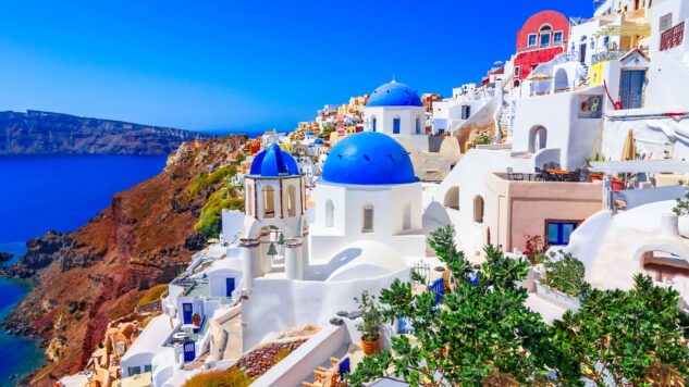 Santorini on a clear blue sky