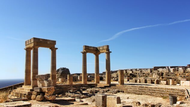 Ruins in Rhodes. Clear blue sky