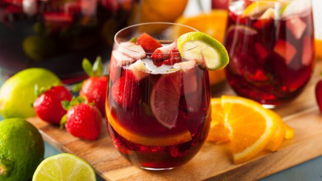 Sangria with fruit surrounding the glass