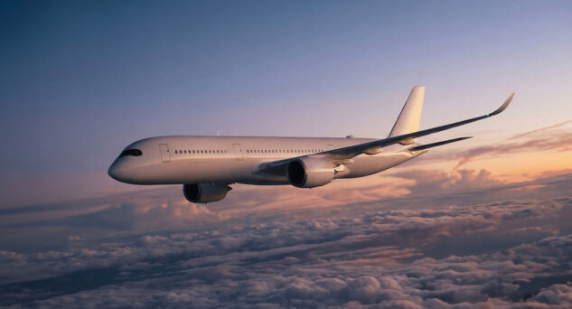 An aeroplane above the clouds.